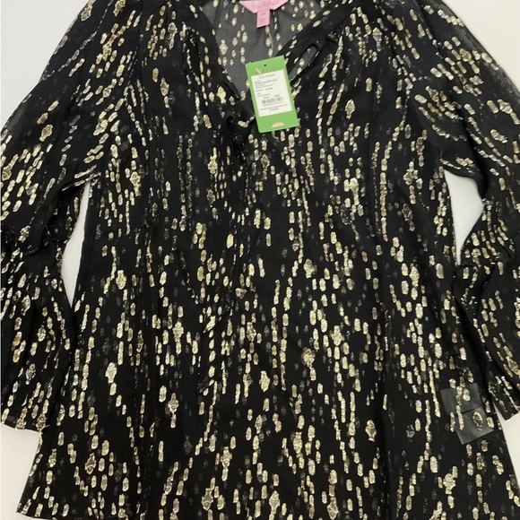 Lilly Pulitzer NWT Matilda Silk Clip Top Onyx Fish Clip Chiffon $168 Size XXS - Picture 6 of 13